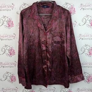 Reitmans long sleeve Paisley, shiny Red and Pink Paisley Button-Down Shirt